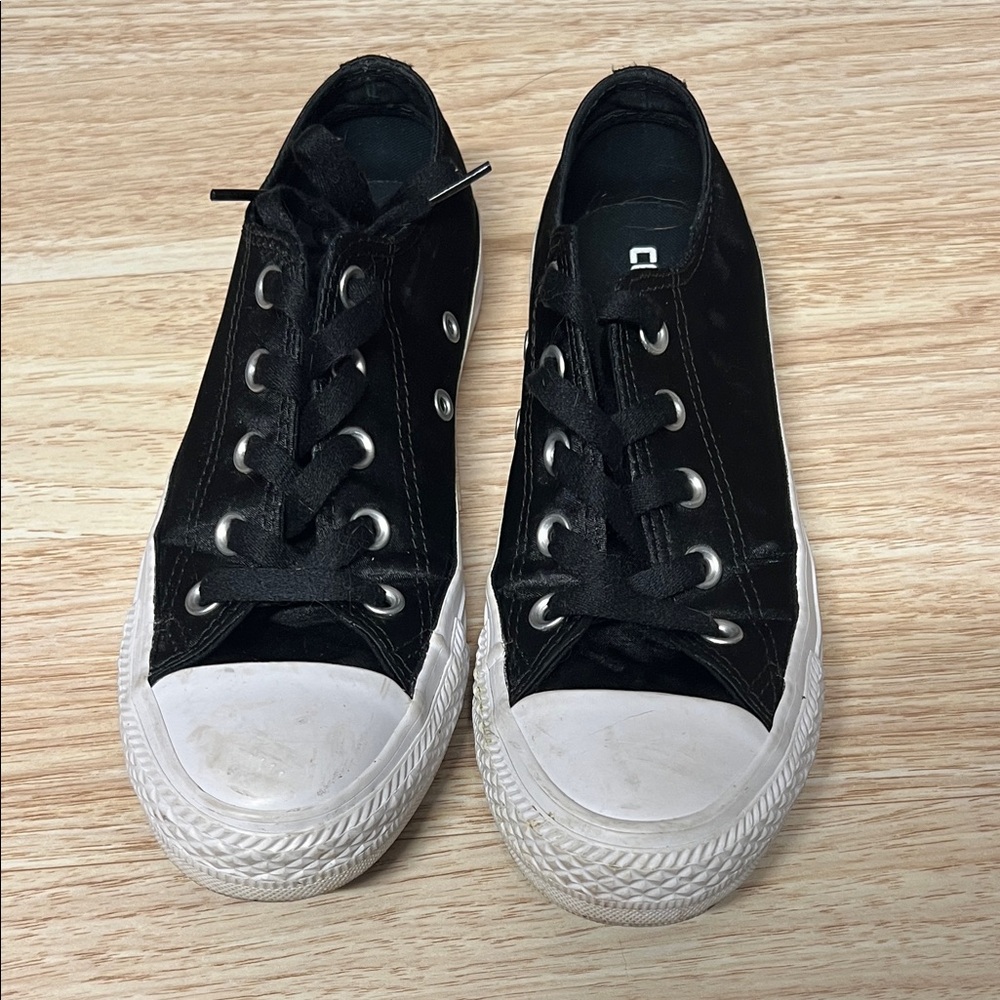Shinny Black Canvas Sneakers with White Soles
